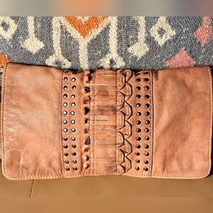 Civico 9/Civico 93 Distressed Leather Crossbody Clutch • Studded Boho Bag